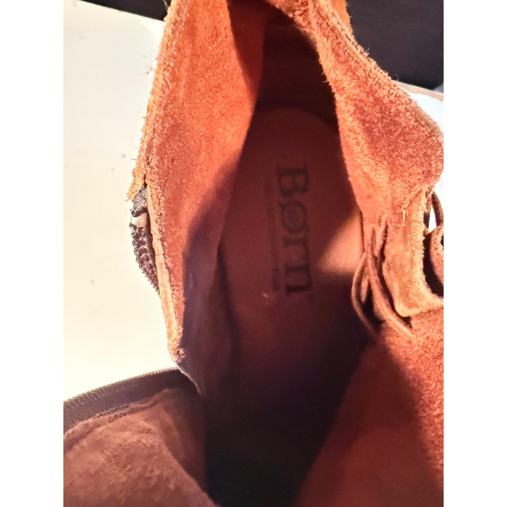 Born Suede Ankle Boots Brown Leather Lace Detail Side Zip Block Heel F56926 8M